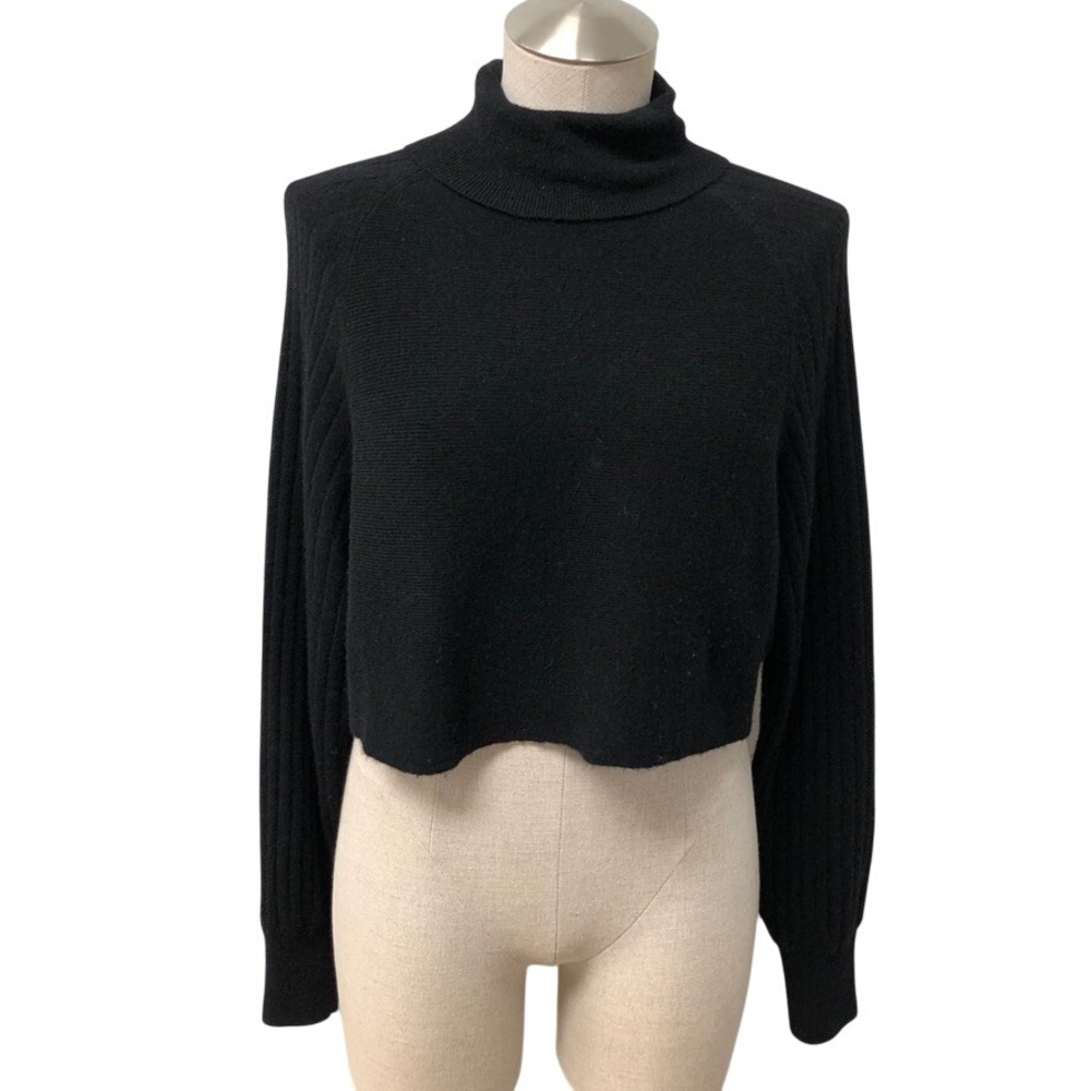 AllSaints Margot Sweater Womens Small Black Cropped Wool Alpaca Mock Neck Ribbed